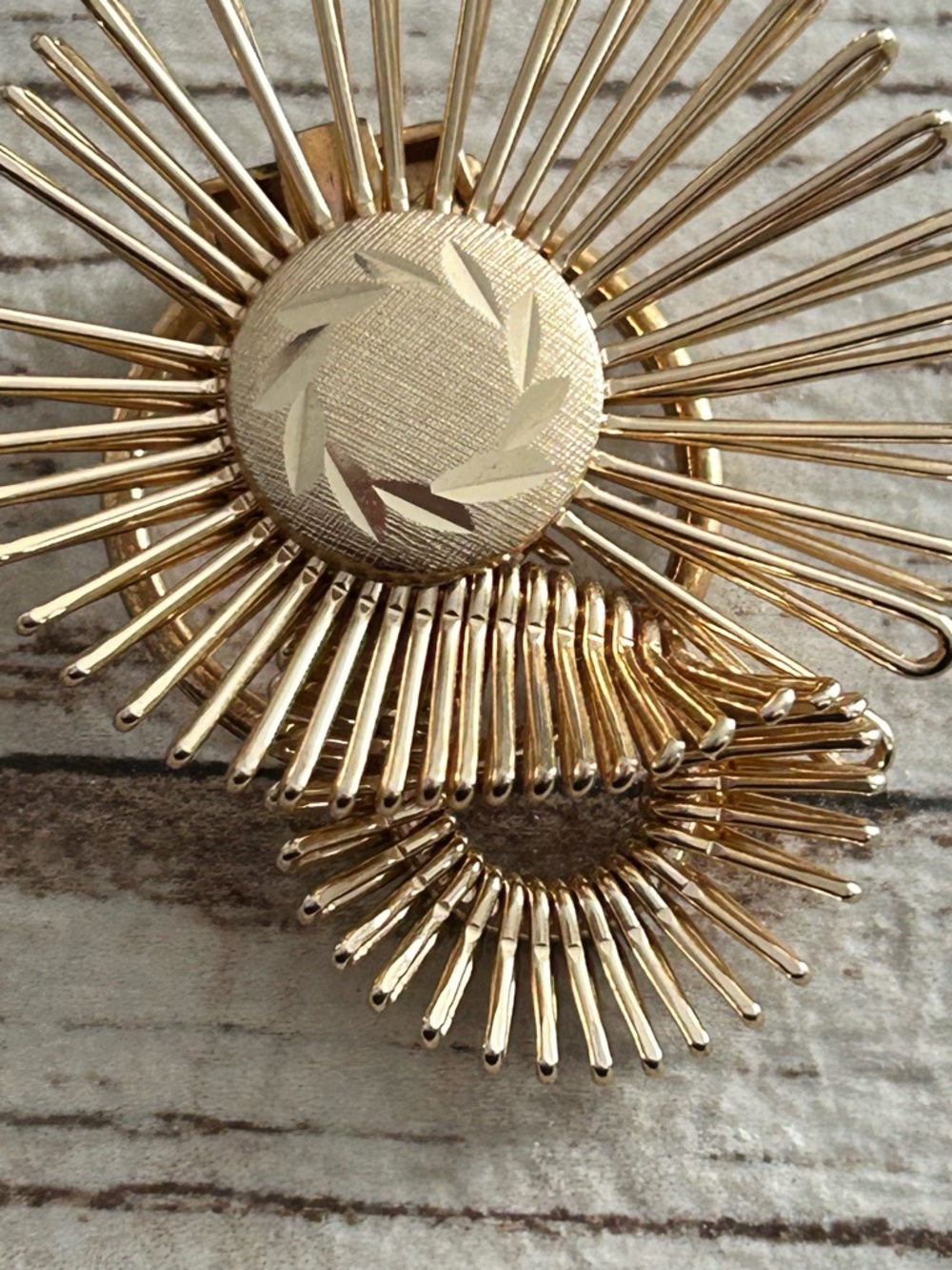 4/$100 WEST GERMANY Gold Spiral Sunburst Brooch - Elegant Women's Jewelry